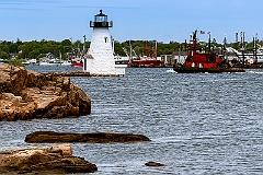 Palmer Island Light Guides Tugboat Into New Bedford Harbor